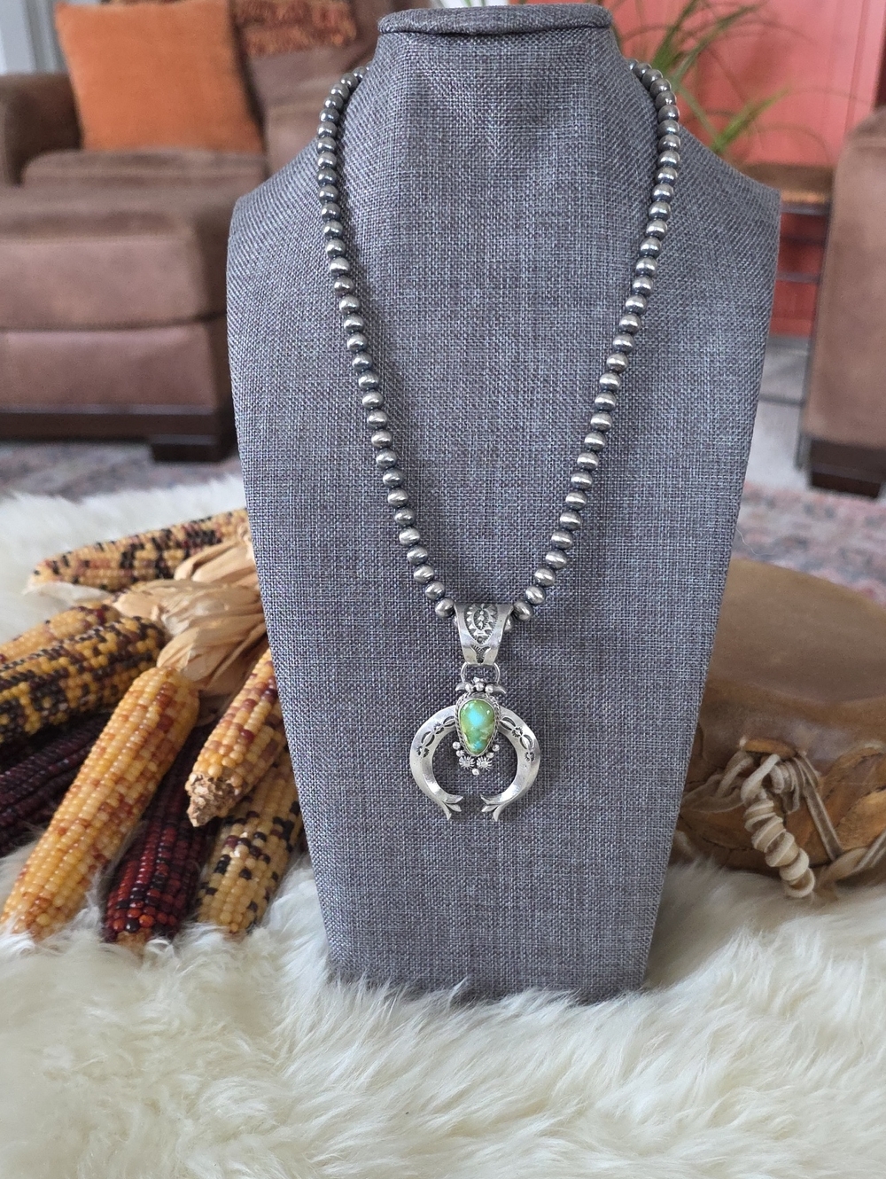 NWOT Native American Sonoran Gold Turquoise Naja & Sterling Pearl Necklace 🩵💚